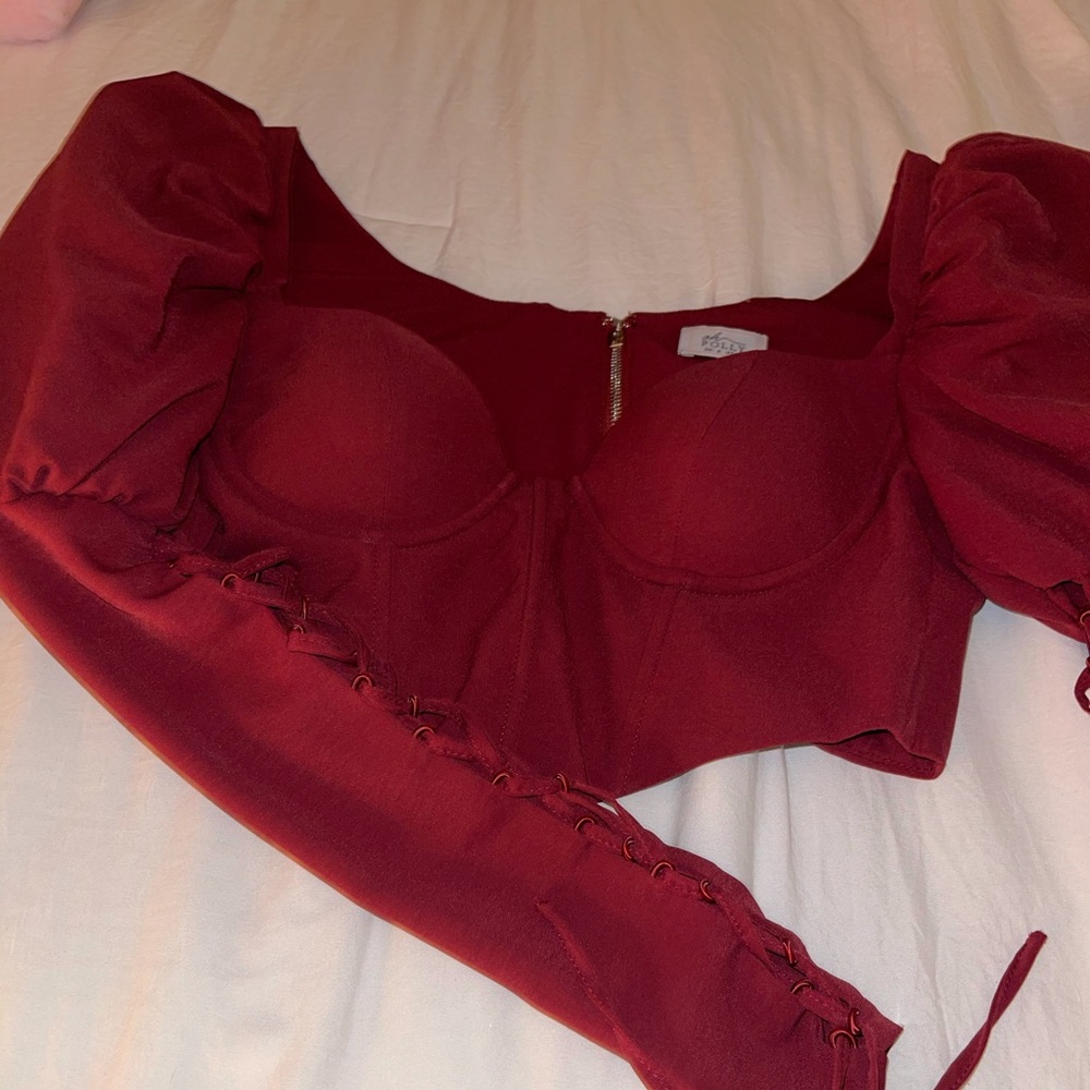 ❤️Oh Polly puff sleeves Crop Top in Burgundy❤️